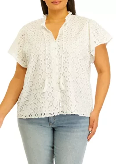 Plus Novelty Eyelet Top with Ruffle Details