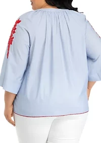 Plus Embroidered Peasant Top
