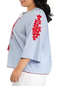 Plus Embroidered Peasant Top