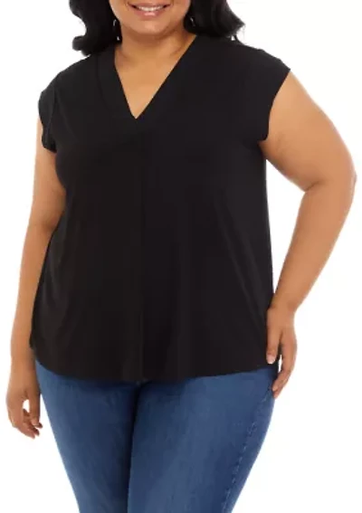 Plus Cap Sleeve Solid Knit Top