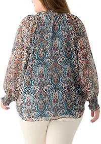 Plus Long Sleeve Printed Blouse