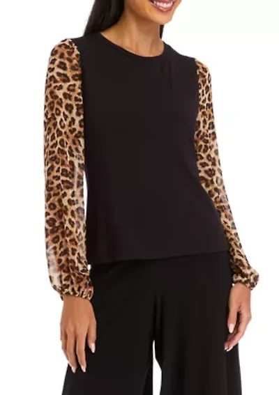 Petite Long Sleeve Crew Neck Jersey Top