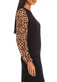 Petite Long Sleeve Crew Neck Jersey Top