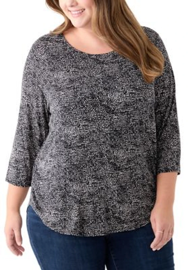 Plus 3/4 Sleeve Crew Round Neck High Low Shirt