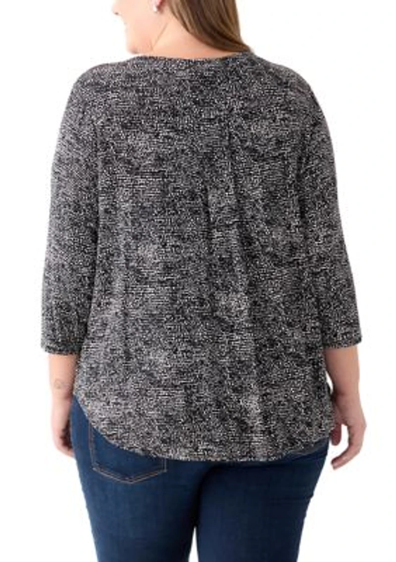 Plus 3/4 Sleeve Crew Round Neck High Low Shirt