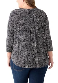 Plus 3/4 Sleeve Crew Round Neck High Low Shirt