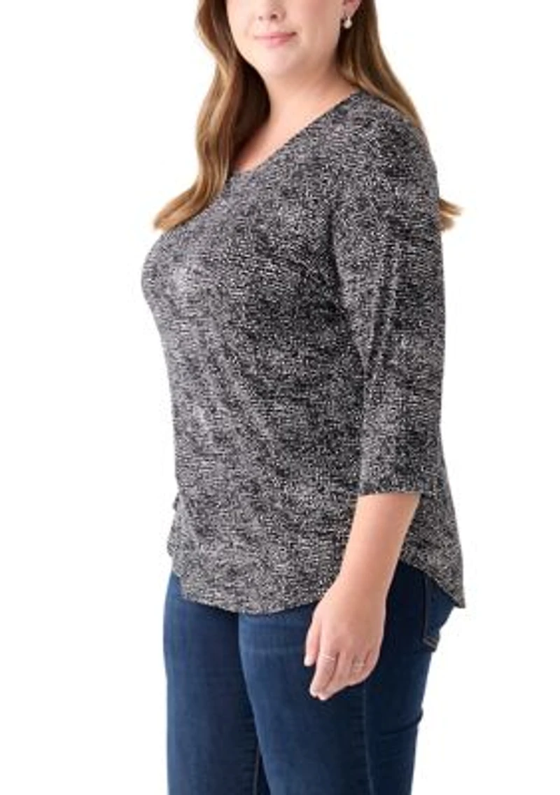 Plus 3/4 Sleeve Crew Round Neck High Low Shirt