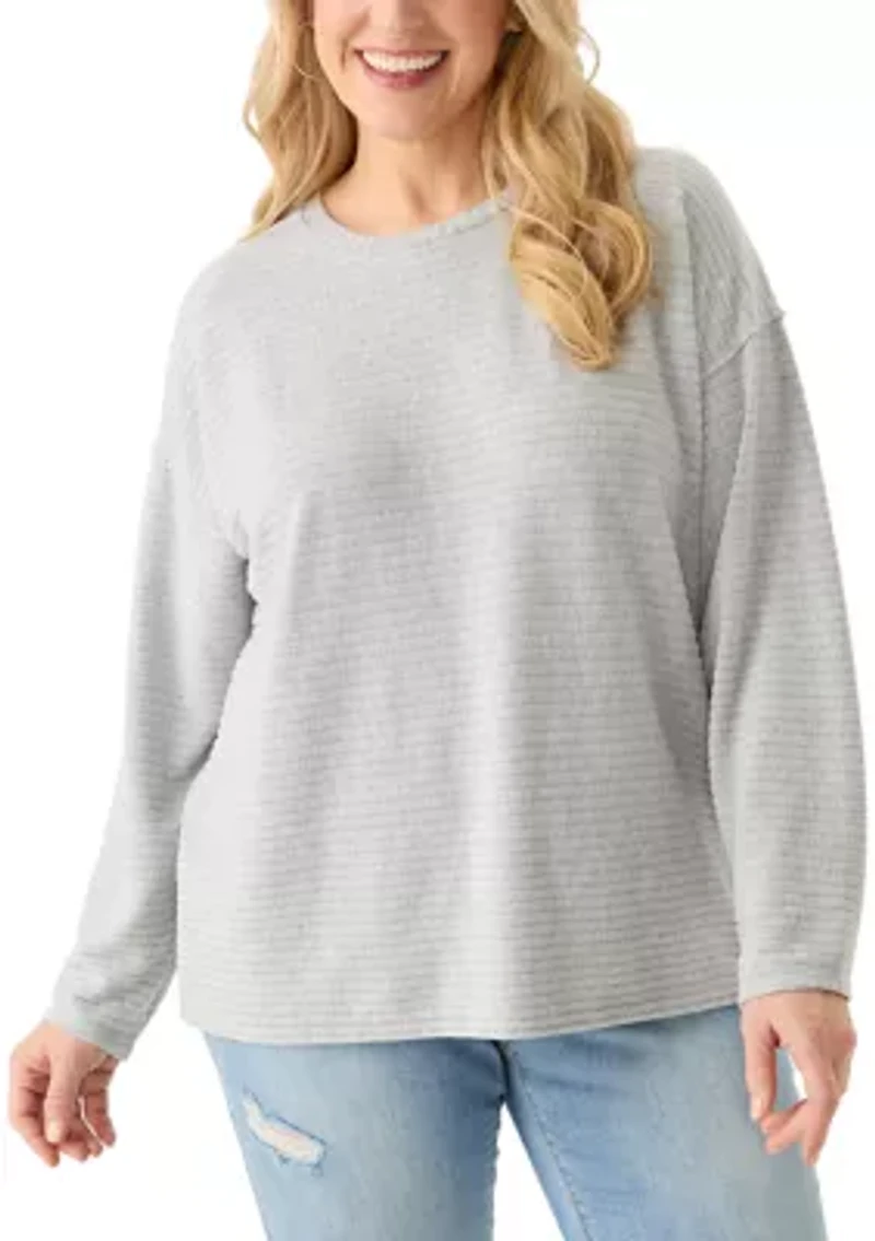 Plus Long Drop Shoulder Sleeve Crew Neck Top