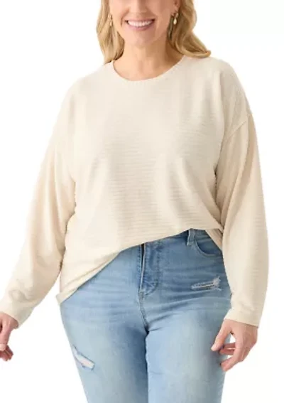 Plus Long Drop Shoulder Sleeve Crew Neck Top