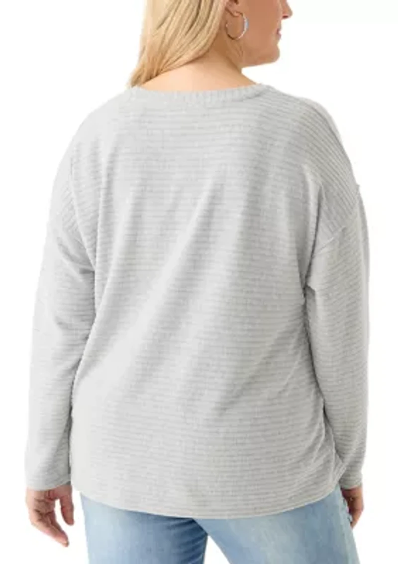 Plus Long Drop Shoulder Sleeve Crew Neck Top