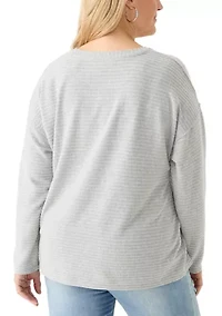 Plus Long Drop Shoulder Sleeve Crew Neck Top