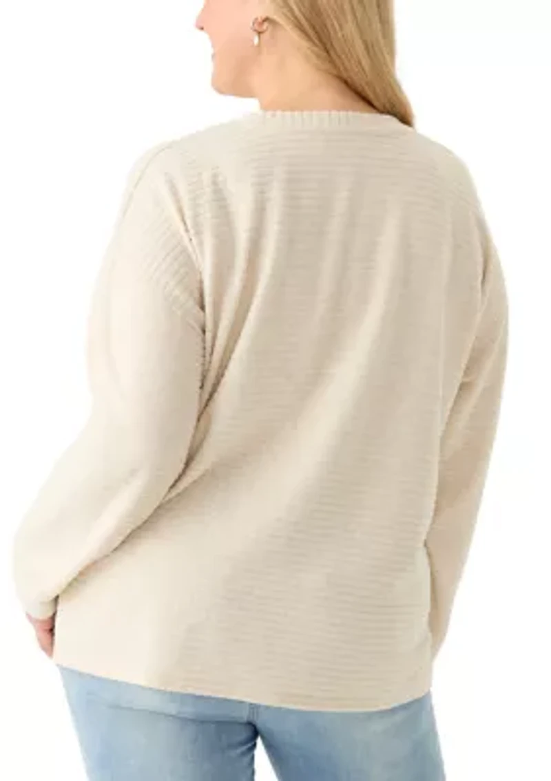 Plus Long Drop Shoulder Sleeve Crew Neck Top
