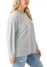 Plus Long Drop Shoulder Sleeve Crew Neck Top