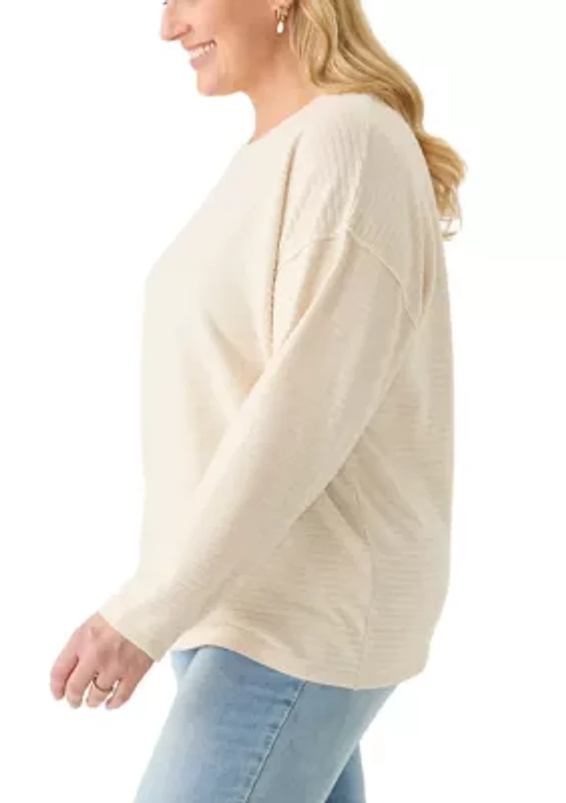 Plus Long Drop Shoulder Sleeve Crew Neck Top