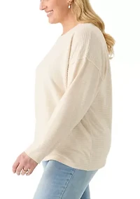 Plus Long Drop Shoulder Sleeve Crew Neck Top