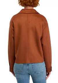 Women's Vegan Suede Front Pocket Snap Jacket