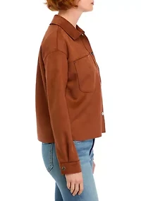 Women's Vegan Suede Front Pocket Snap Jacket