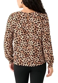 Petite Long Sleeve Printed Blouse