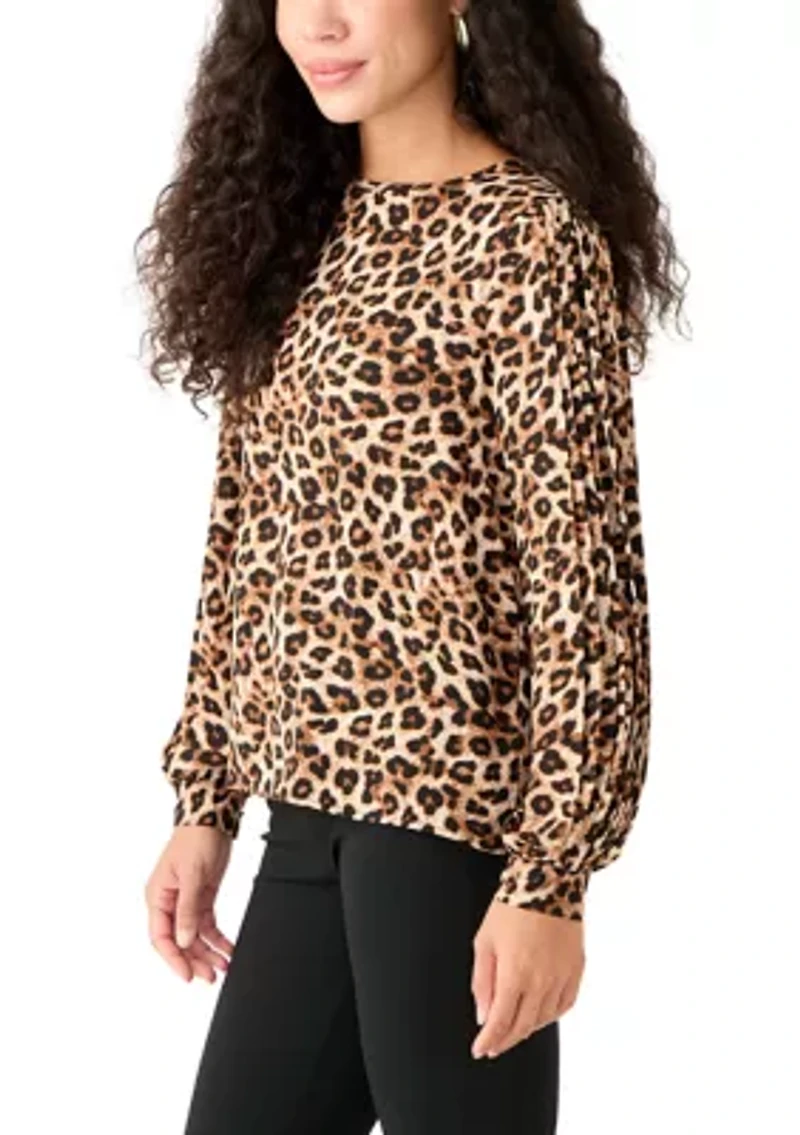 Petite Long Sleeve Printed Blouse