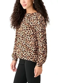 Petite Long Sleeve Printed Blouse