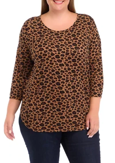 Plus Pleated Printed Back Knit Top