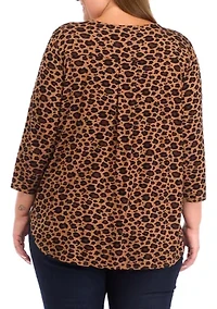 Plus Pleated Printed Back Knit Top