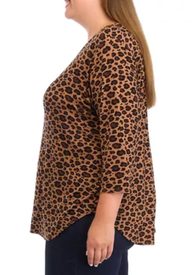 Plus Pleated Printed Back Knit Top