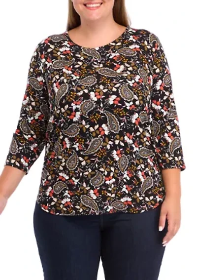 Plus Pleated Printed Back Knit Top