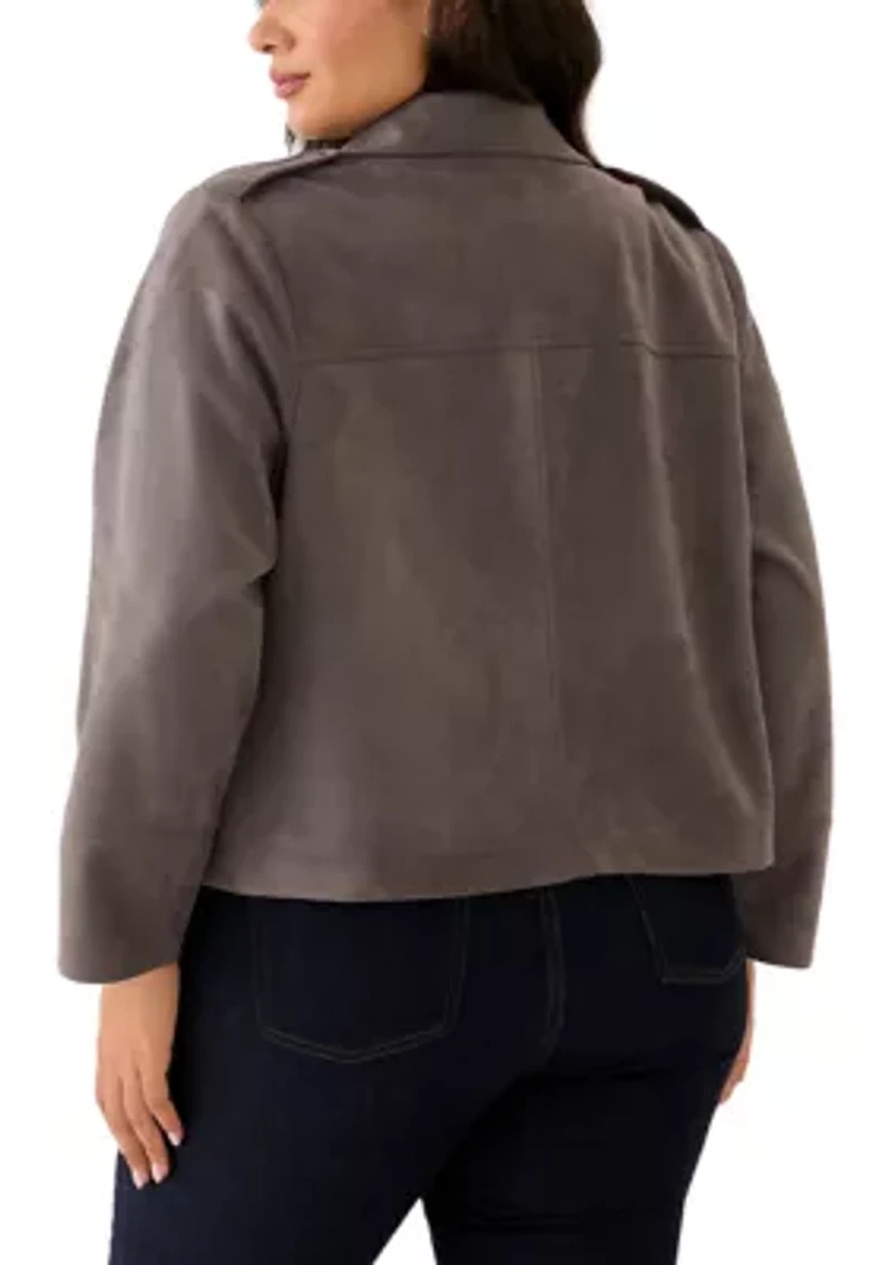 Plus Faux Suede Open Front Jacket
