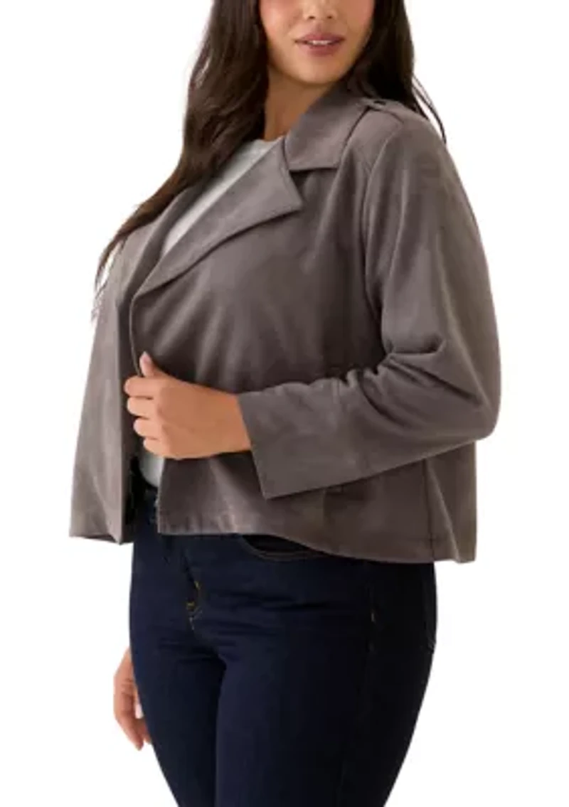 Plus Faux Suede Open Front Jacket