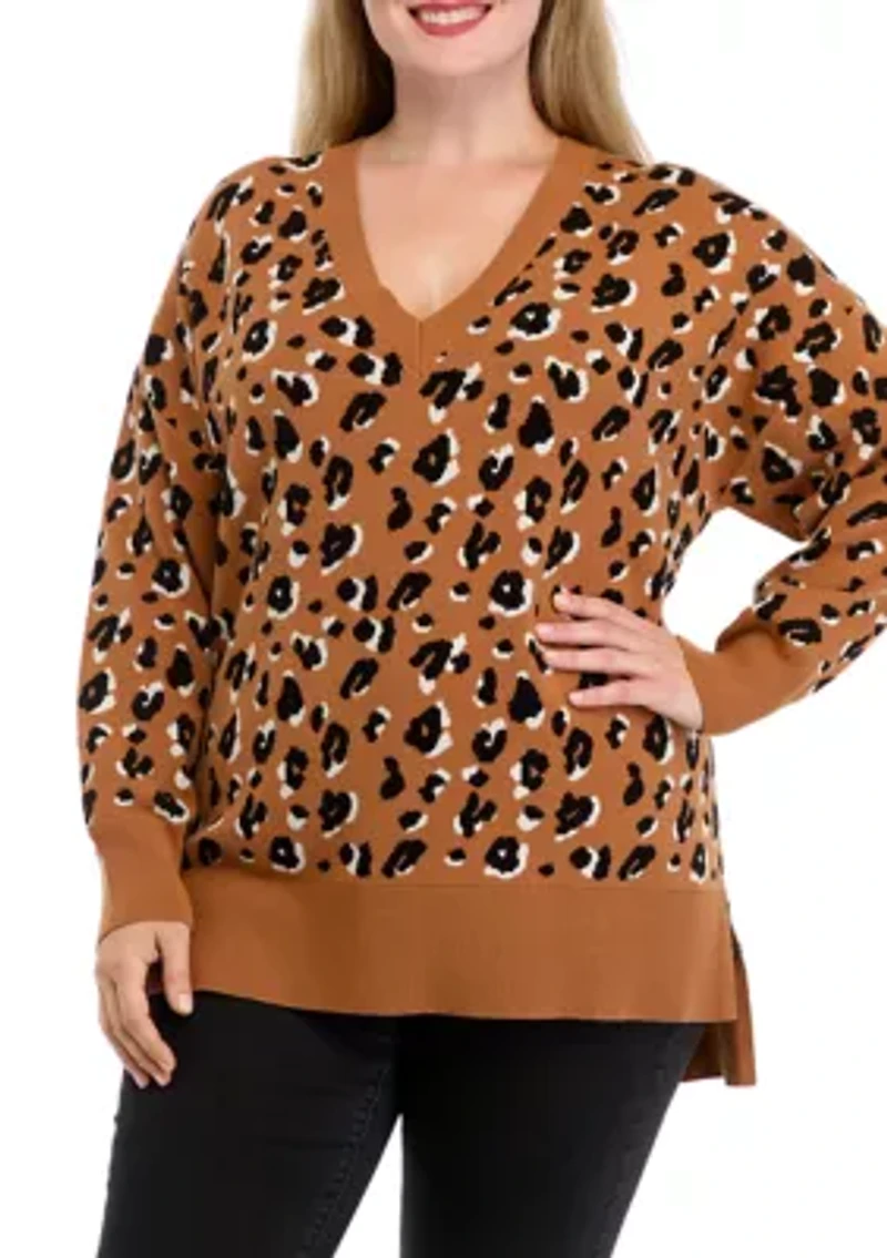 Plus Printed V-Neck Sweater