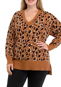 Plus Printed V-Neck Sweater