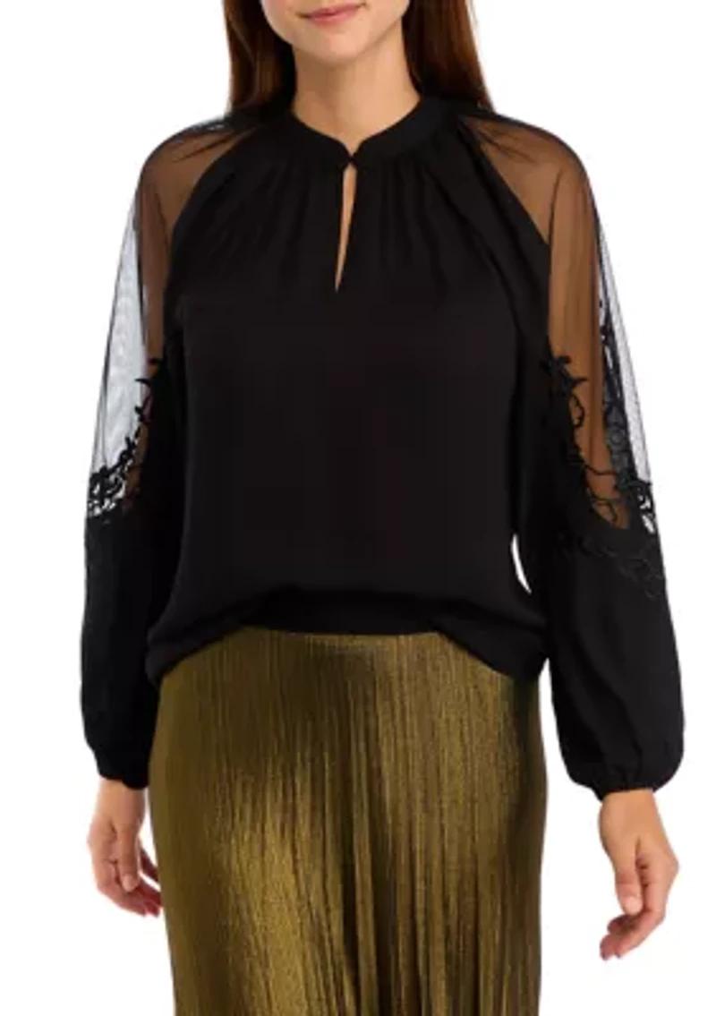Women's Long Sleeve Split Neck Blouse