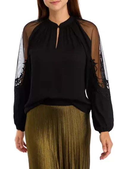 Women's Long Sleeve Split Neck Blouse