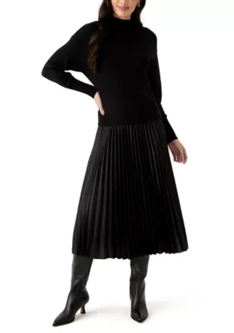 Women's Drop Shoulder Mock Neck Midi Sweater Dress
