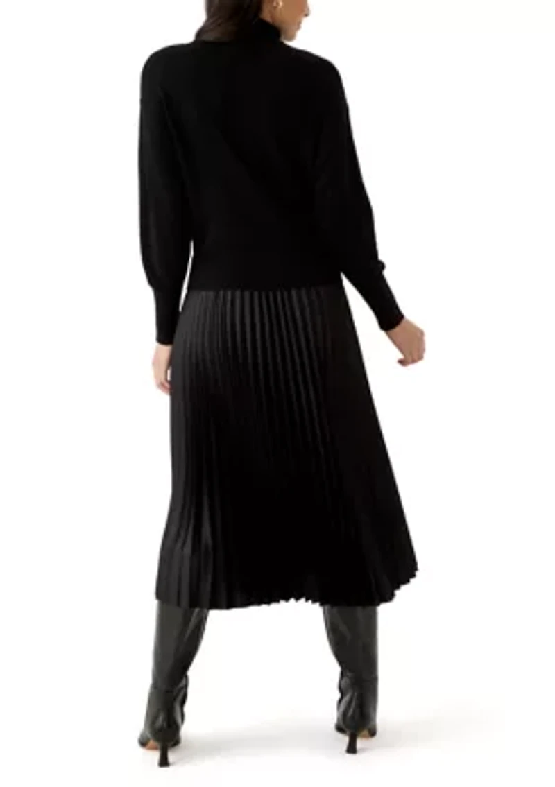 Women's Drop Shoulder Mock Neck Midi Sweater Dress