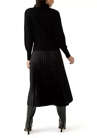 Women's Drop Shoulder Mock Neck Midi Sweater Dress
