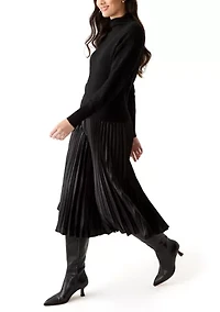 Women's Drop Shoulder Mock Neck Midi Sweater Dress