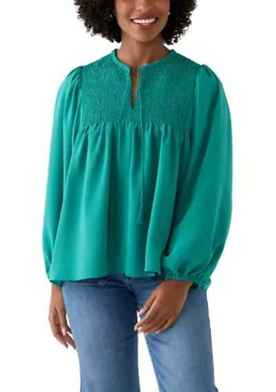 Women's Long Blouson Sleeve Top with Smocking