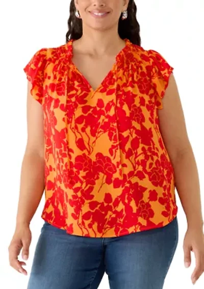 Plus Short Flutter Sleeve Top