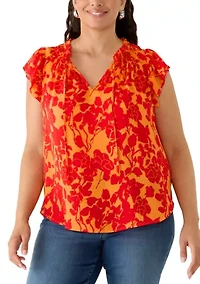 Plus Short Flutter Sleeve Top