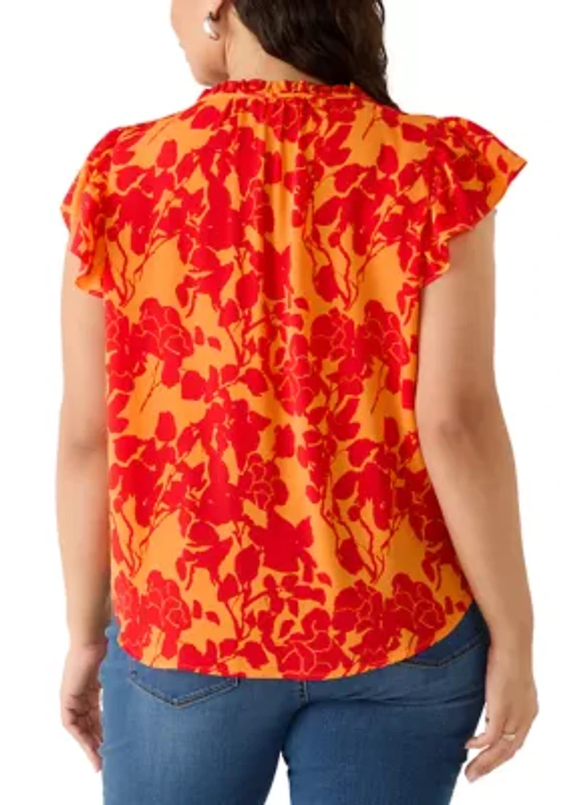 Plus Short Flutter Sleeve Top