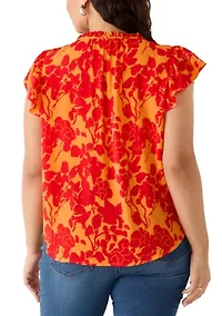 Plus Short Flutter Sleeve Top