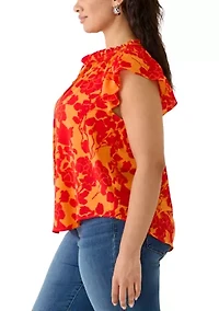 Plus Short Flutter Sleeve Top