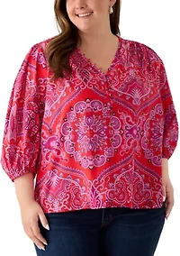 Plus Three-Quarter Sleeve Peasant Top