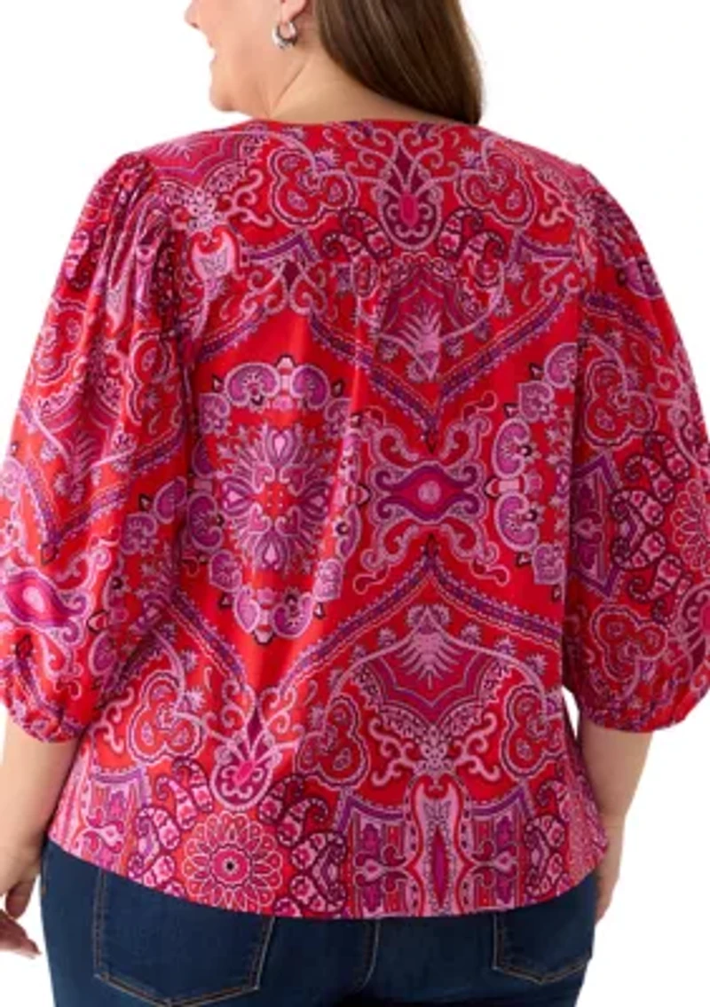 Plus Three-Quarter Sleeve Peasant Top