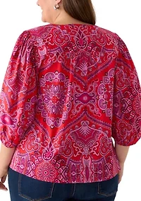 Plus Three-Quarter Sleeve Peasant Top