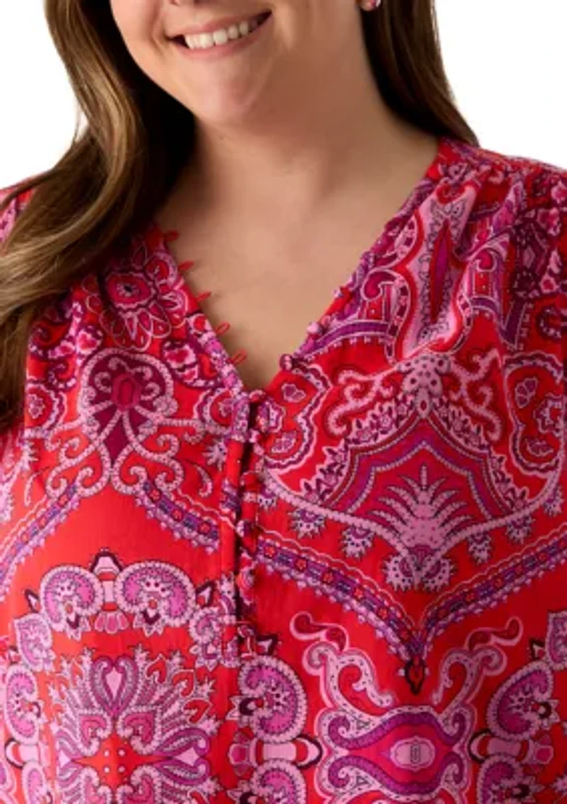 Plus Three-Quarter Sleeve Peasant Top