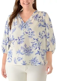 Plus Three-Quarter Sleeve Peasant Top