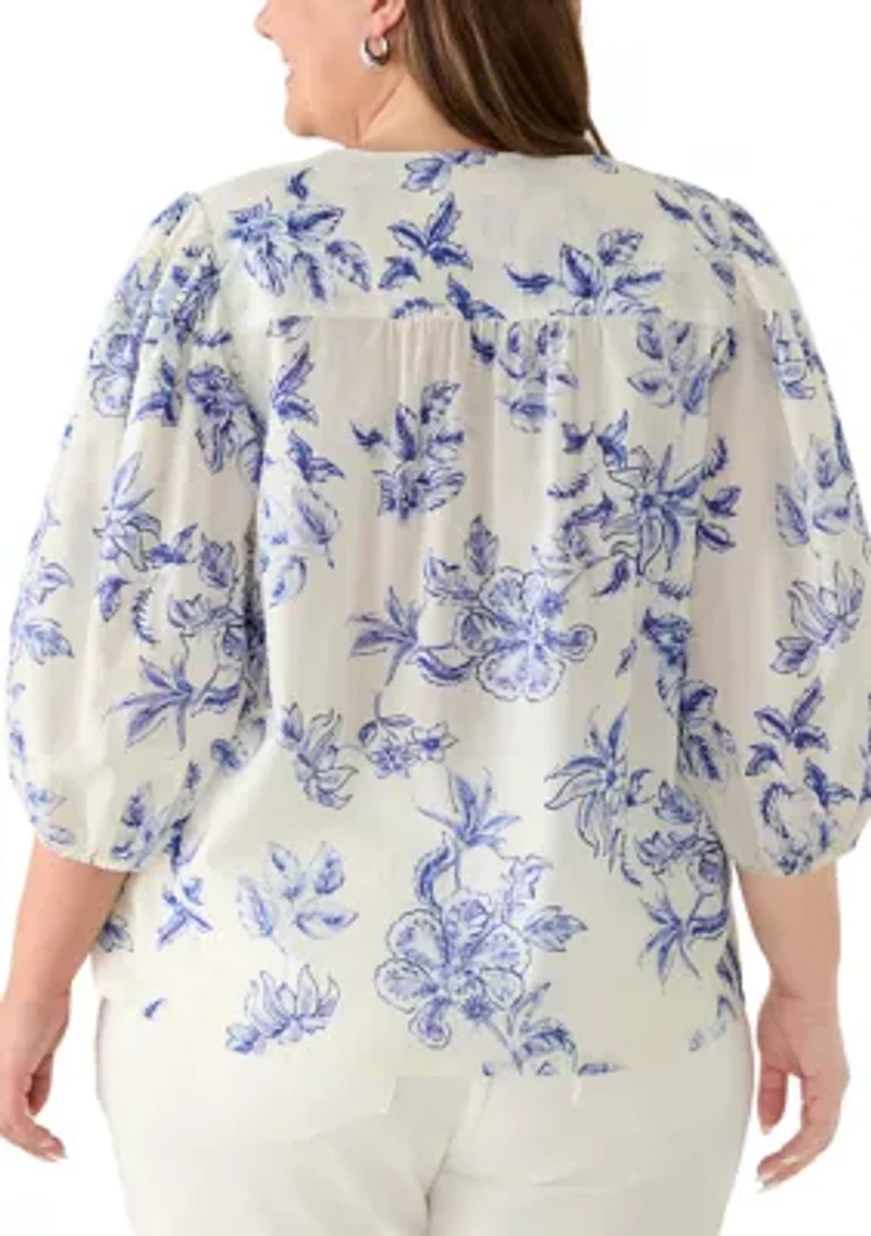 Plus Three-Quarter Sleeve Peasant Top